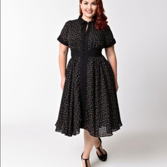 Unique Vintage Lipstick Print Button Up Peggy Swing Dress Plus Size 4X - Picture 4 of 5